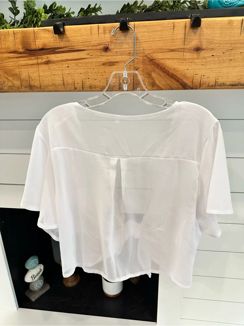 NWOT Sheer White Tie-Front Crop Wrap